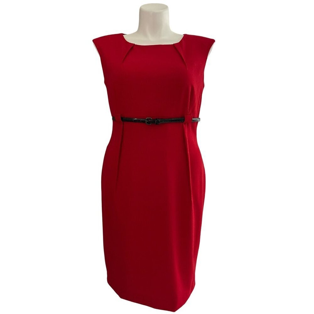 Calvin Klein NWT $139 Red Sheath Dress With Black Belt, Women's Size 14